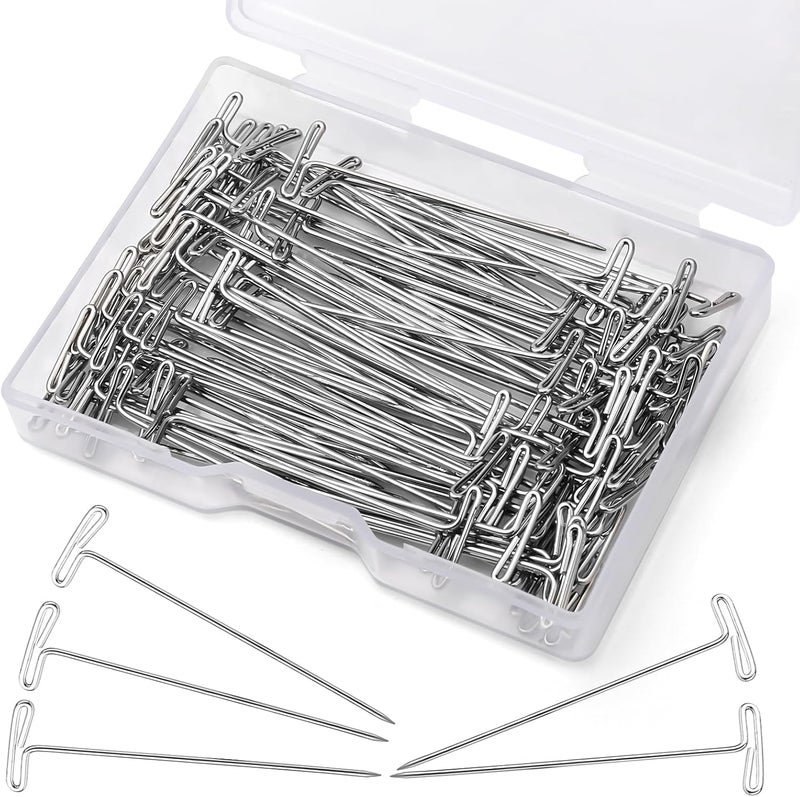 Yizzvb 120 Pcs 1.5Inch T Pins, Wig T-Pins for Foam Head with Plastic Clear Box, Sewing T-Pins for Blocking Crochet, Straight Pins for Sewing, Craft, Quilting, Office, Wall, Wig Making, Crocheting - Image 1